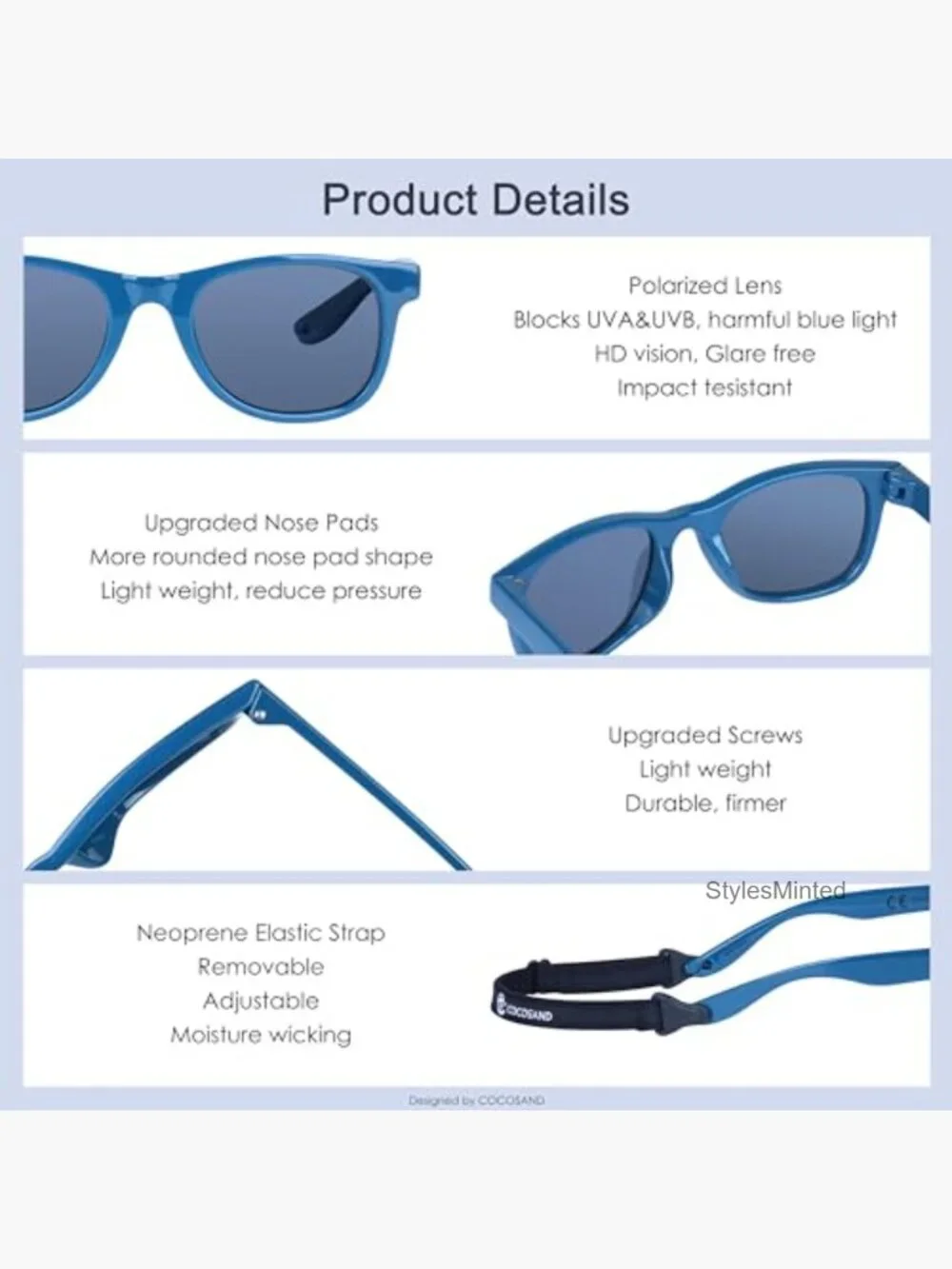 Kids Polarized Sunglasses with Strap Flexible TPE Frame Ages 2-6